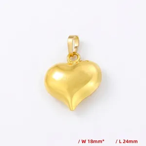 Polished gold heart pendant dimensions showing 18mm width and 24mm length