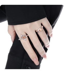 Close-up of S925 sterling silver square pink diamond ring on hand with clear crystals
