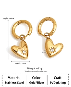 Detail view of heart drop earrings with dimensions of 30mm height and 13mm width