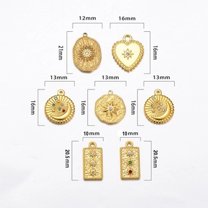 Golden 18K plated stainless steel charm set with diamond oil-pressed celestial patterns