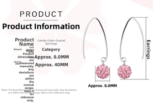 Detailed view of pink S925 sterling silver long hook earrings with sparkling crystals
