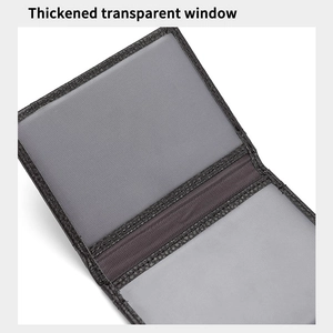 Detail of genuine leather card holder featuring a thickened transparent ID window