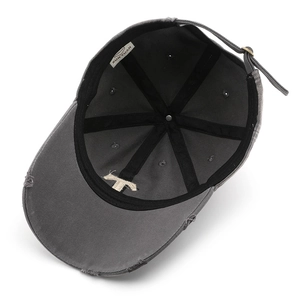 Distressed charcoal gray cotton baseball cap with vintage washed finish and metal buckle