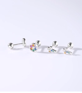 Detailed view of S925 silver cross stud earrings featuring colorful zircon stones