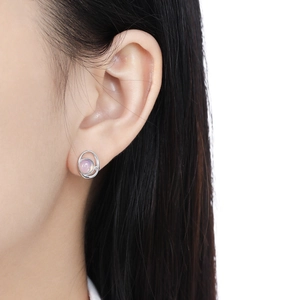 Orecchini geometrici in argento sterling S925 con opale rosa per donne eleganti