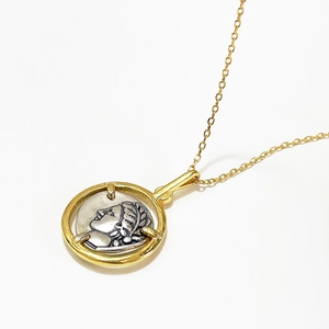 925 silver vintage gold medallion necklace featuring a classic portrait relief coin