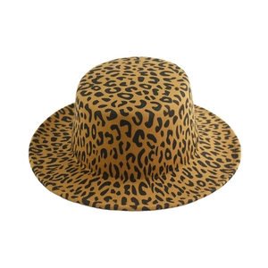Vintage leopard print flat top wool felt fedora hat with a stylish wide brim design