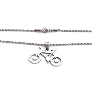 Polished stainless steel bicycle pendant necklace with twist chain for hip-hop style