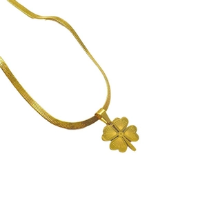 Elegant gold clover pendant necklace with flat snake chain for women fashion gift
