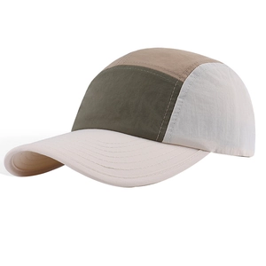 5-panel color block quick-dry sports cap with flat brim shown in a side view