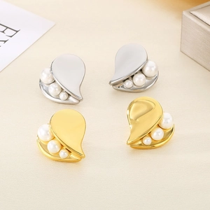 French style asymmetrical heart earrings with pearls in polished gold and silver finishes
