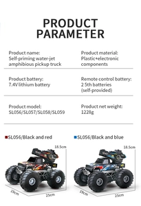 Detailed dimensions and specs of 2.4G amphibious RC truck with water spray feature