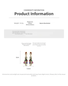 Detailed view of vintage geometric drop earrings with multi-color rhinestones and dimensions