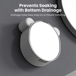 Wall-mounted white panda soap dish with drainage holes for bathroom storage
