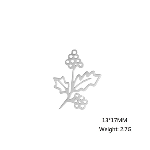 Polished silver holly leaf pendant charm with berries, 13x17mm stainless steel jewelry