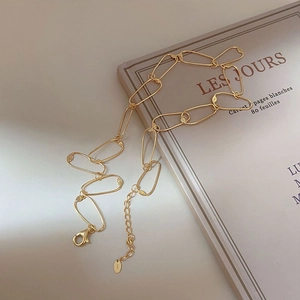 Gold-plated 925 sterling silver geometric link necklace with elegant lobster clasp and extender