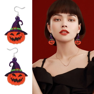 Halloween Drop Earrings Glitter Skull Bat Eyeball Ghost Pumpkin Design With Silver Earring Post Party Jewelry