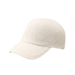 Minimalist white wool blend knitted baseball cap for autumn and winter with a soft texture