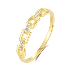 Ins style S925 sterling silver gold chain ring with micro-paved white zircon stones
