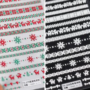 Adesivi Unghie Rilievo 5D Fiocco Neve Renna Texture Maglione 3D Autoadesivi Inverno Natale Decorazione Manicure DIY