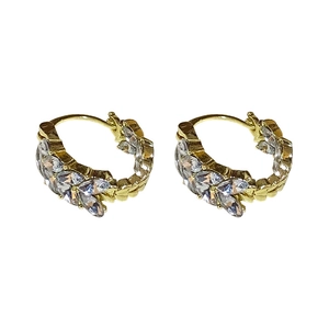 Elegant gold U-shaped wheat ear hoop earrings with clear sparkling zircon stones