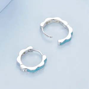 S925 sterling silver hoop earrings with sky blue enamel wavy cloud flower pattern