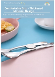 Detailed side view of thickened 304 stainless steel baby spoon with coin for scale