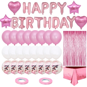 Vue détaillée du kit de décoration de fête 31 pièces en or rose avec ballons et nappe