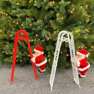 Electric climbing Santa Claus on red and white ladders for festive indoor Christmas tree decor