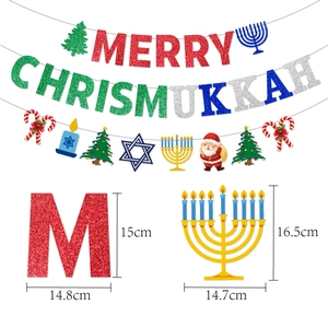 Bannière Merry Chrismukkah à paillettes avec sapin de Noël et Menorah de Hanoucca