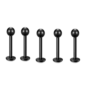 Set mit fünf schwarzen Edelstahl Labret Steckern für Lippen und Ohr Piercings