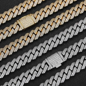 12mm iced out diamond rhombic Cuban link chains in gold and silver finish with box clasp