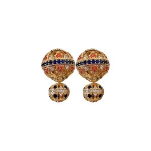 Boucles d'oreilles vintage plaquées or 18k avec zircons cubiques bleus et orange chic