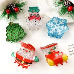 Christmas Hair Claw Clips Glitter Plastic Resin Santa Claus Snowflake Snowman Shape Xmas Party Holiday Hair Accessories