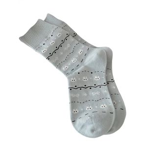 Retro Fair Isle knit crew socks in light blue with cute rabbit and bow patterns