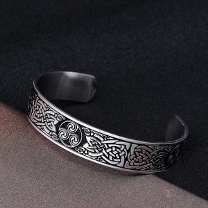 Vintage Viking Triskele open cuff bracelet in stainless steel with Celtic knots