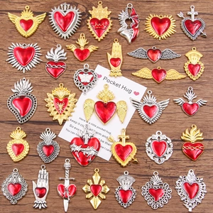 Pocket Hug Heart Pendant Zinc Alloy Red Enamel Keepsake Gift With Motivational Message Card Gothic Sacred Heart Token
