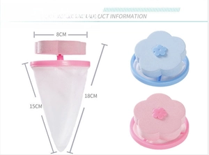 Detailed view of floating washing machine lint mesh bags with precise dimensions