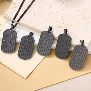 Set of five black stainless steel dog tag necklaces with USA flag and SMILE letters