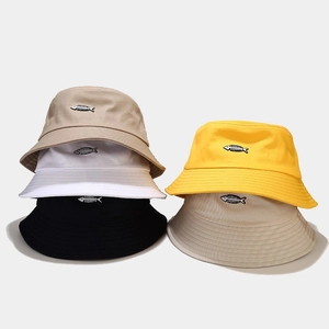 Collection of cotton fisherman hats with fishbone embroidery in five different colors