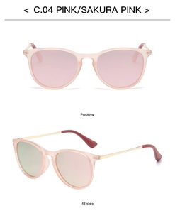 Front and 45-degree side view of kids oval sakura pink sunglasses with gold metal temples