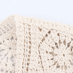 Cream crochet batwing sleeve knit cardigan with floral hollow lace patterns