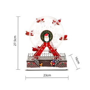 Detailed view of musical Ferris wheel with Merry Christmas badge and scale measurements