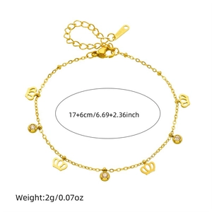 Detail van de vergulde roestvrijstalen kroonarmband met afmetingen en gewichtsinfo