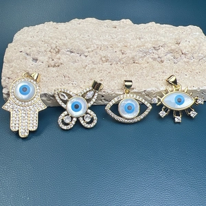 Evil Eye Hamsa Hand Butterfly Pendant Copper Shell Zircon Gold Plated DIY Jewelry Making Finding Accessory For Women