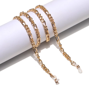 Fashion Gold Plated Metal Figaro Chain Glasses Strap Anti-Slip Eyewear Holder Neck Cord Adjustable Silicone Ends