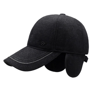 Winter baseball cap for men with earflaps in dark grey wool blend for warmth