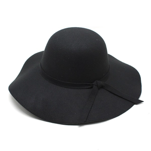 Wide Brim Fedora Hat Woolen Felt Round Top Wavy Edge Elegant Jazz Cap With Ribbon Bow For Women And Kids Autumn Winter
