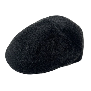 Classic men's winter newsboy cap in black faux fur with warm ear protection design