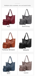 Three-piece handbag set collection in six colors featuring grid stitching and tote style